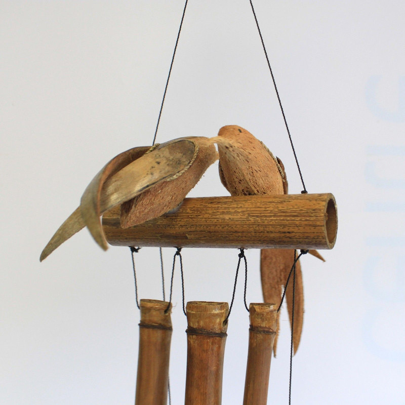 1x Carillon à vent Twin Birds en noix de coco
