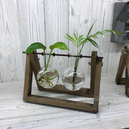 Décoration intérieure hydroponique - Support en bois pour deux pots