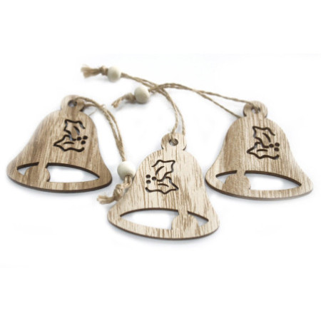 Lot de 3 décorations de Noël en bois - Cloche