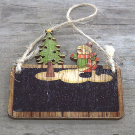 Lot de 2 décorations de Noël en bois - Bonhomme de neige et arbre