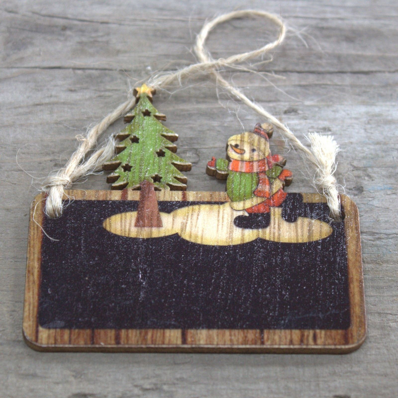 Lot de 2 décorations de Noël en bois - Bonhomme de neige et arbre