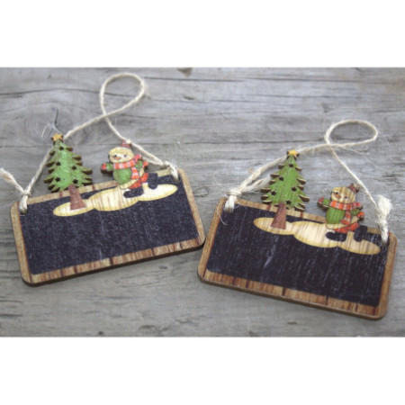 Lot de 2 décorations de Noël en bois - Bonhomme de neige et arbre