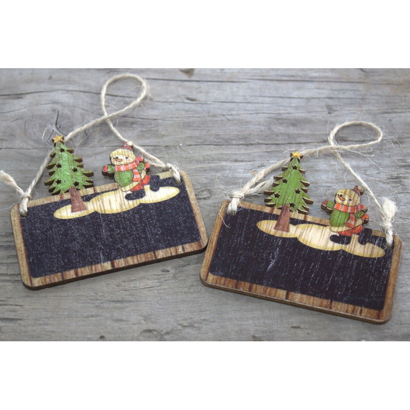 Lot de 2 décorations de Noël en bois - Bonhomme de neige et arbre