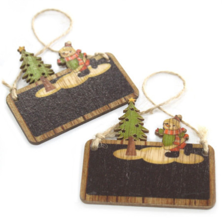 Lot de 2 décorations de Noël en bois - Bonhomme de neige et arbre
