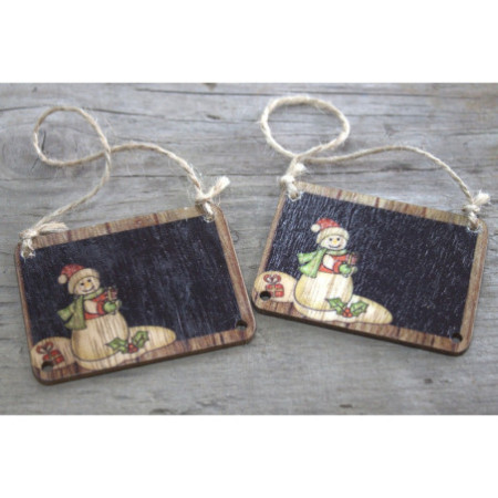 Lot de 2 décorations de Noël en bois - Bonhomme de neige