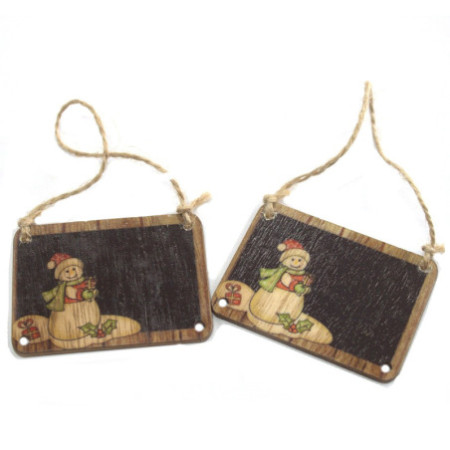 Lot de 2 décorations de Noël en bois - Bonhomme de neige