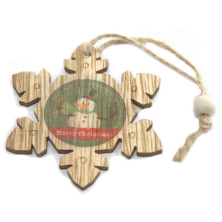 Lot de 2 décorations de Noël en bois - Flocon de neige et bonhomme de neige