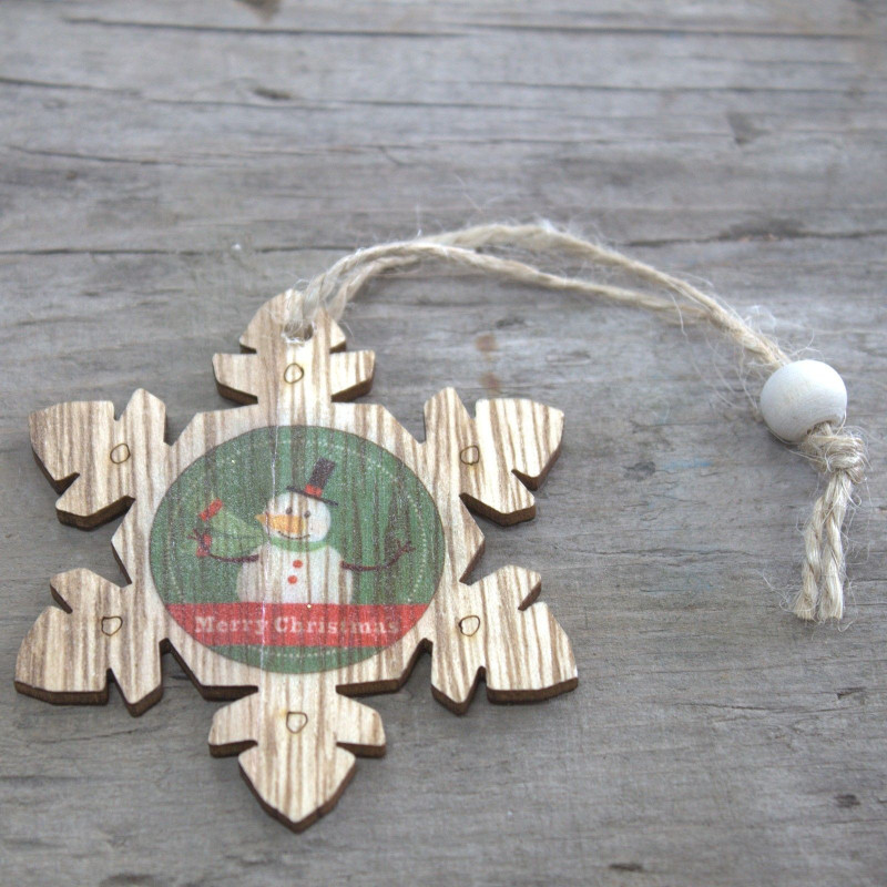 Lot de 2 décorations de Noël en bois - Flocon de neige et bonhomme de neige