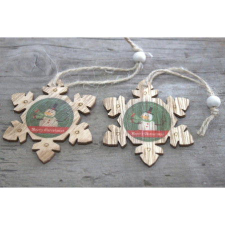 Lot de 2 décorations de Noël en bois - Flocon de neige et bonhomme de neige