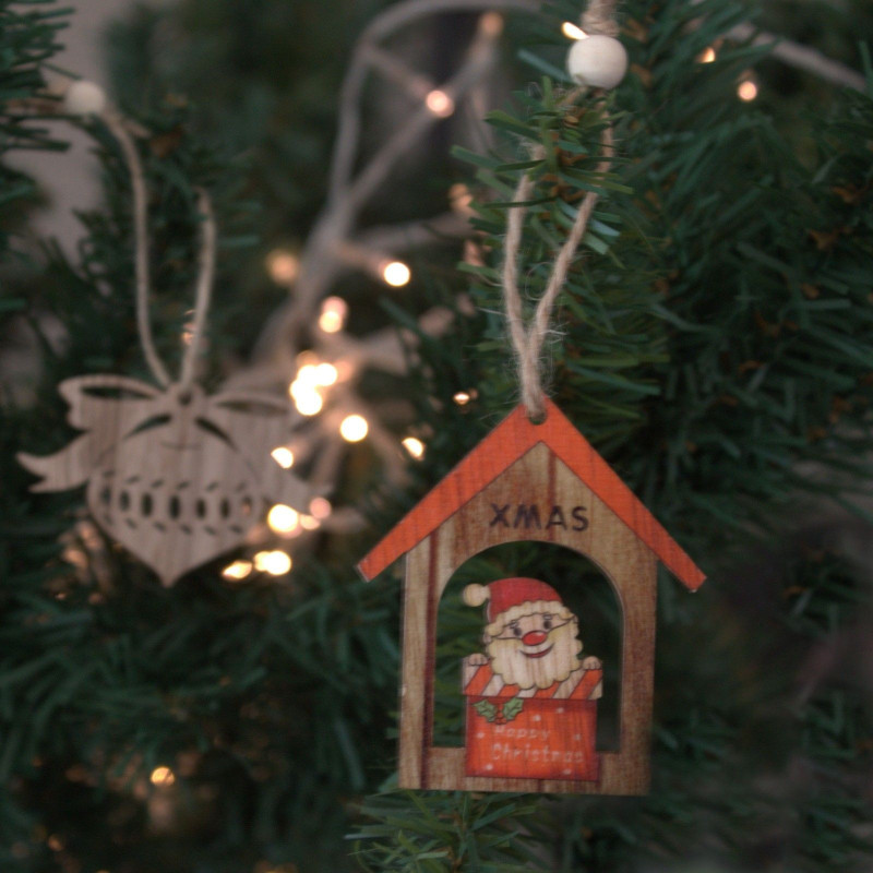 Lot de 2 décorations de Noël en bois - Cadeau du Père Noël