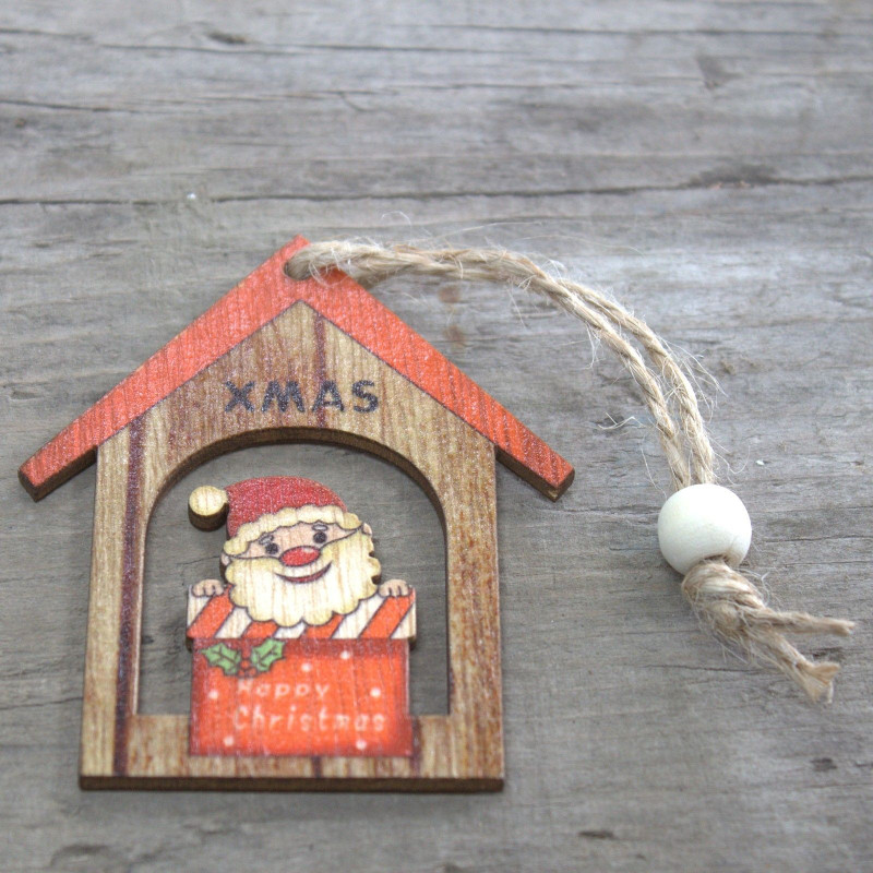 Lot de 2 décorations de Noël en bois - Cadeau du Père Noël