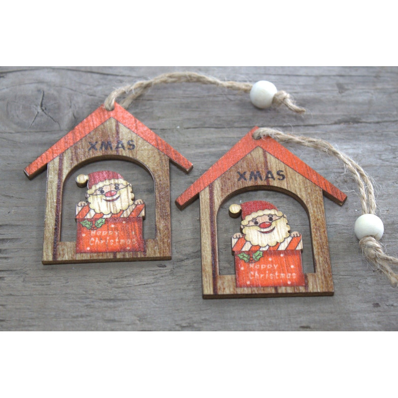 Lot de 2 décorations de Noël en bois - Cadeau du Père Noël
