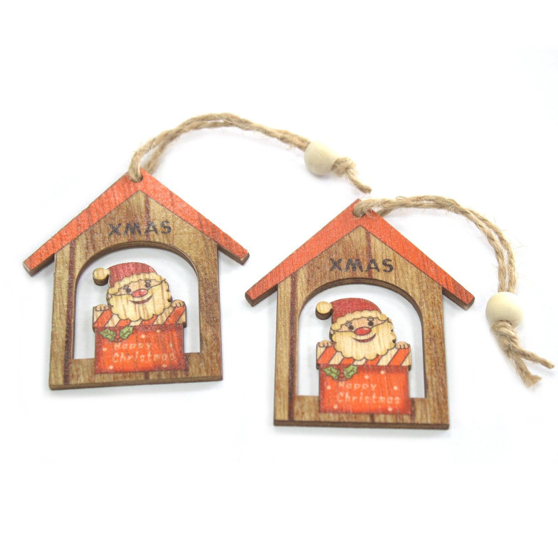 Lot de 2 décorations de Noël en bois - Cadeau du Père Noël