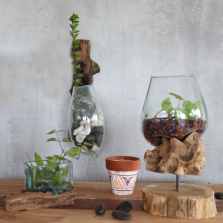 Verre fondu sur bois - Bol suspendu