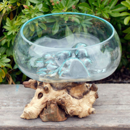 Verre fondu sur bois - Grand bol ouvert