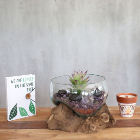 Verre fondu sur bois - Grand bol ouvert