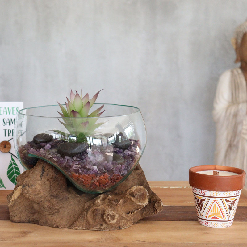 Verre fondu sur bois - Grand bol ouvert