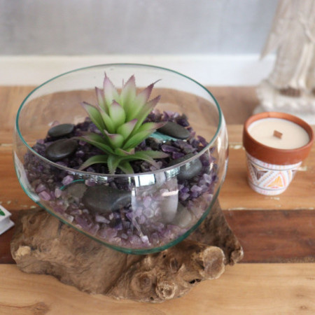 Verre fondu sur bois - Grand bol ouvert