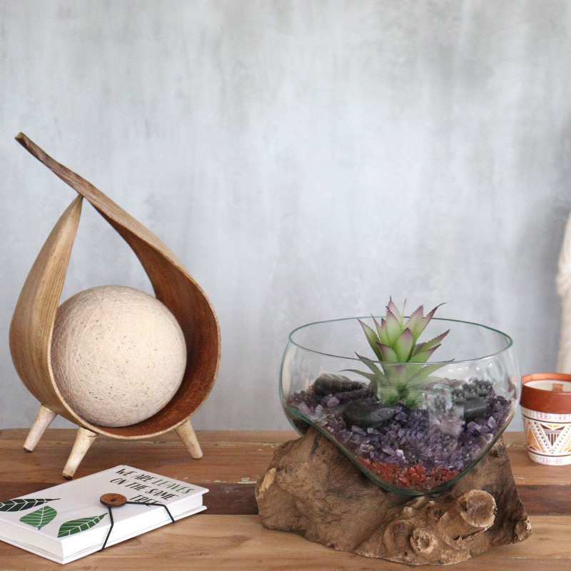 Verre fondu sur bois - Grand bol ouvert