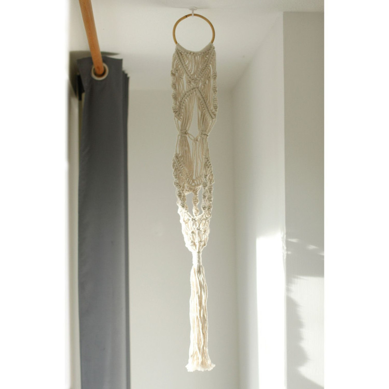 Manique en macramé - Longue avec anneau en rotin