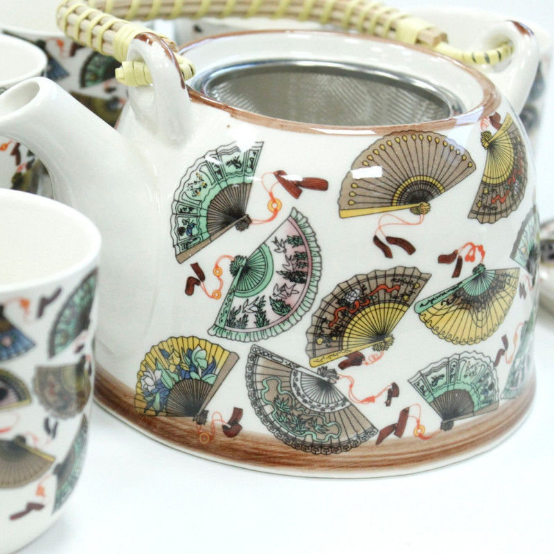 Ensemble de théières à herbes - Éventails en porcelaine
