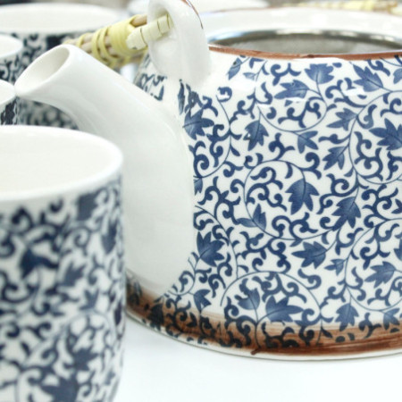 Ensemble de théières à herbes - Motif bleu