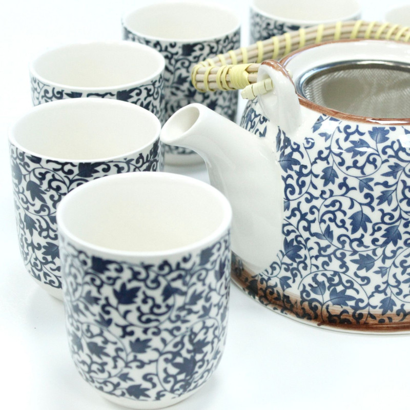 Ensemble de théières à herbes - Motif bleu