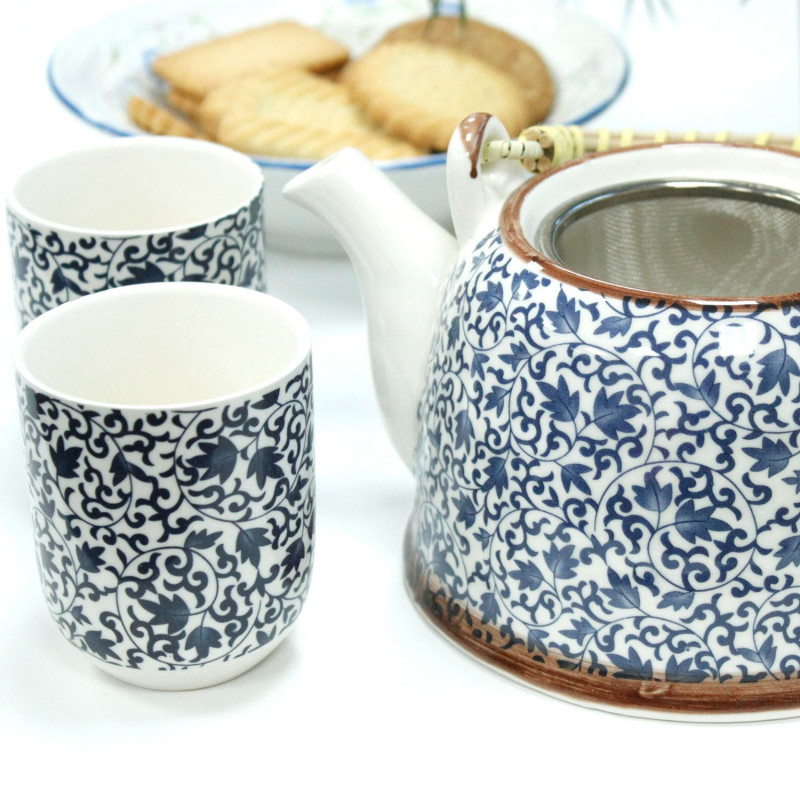 Ensemble de théières à herbes - Motif bleu
