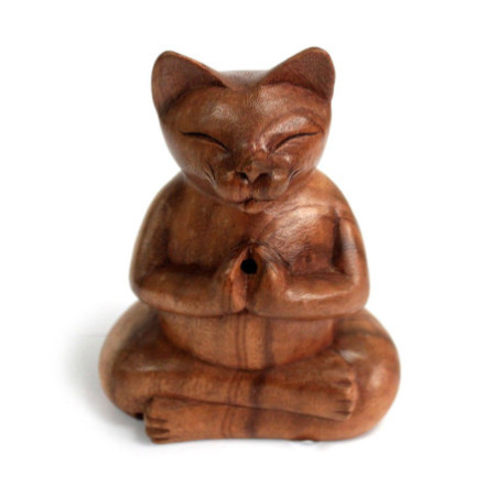 Brûle-encens en bois sculpté - Grand chat yoga