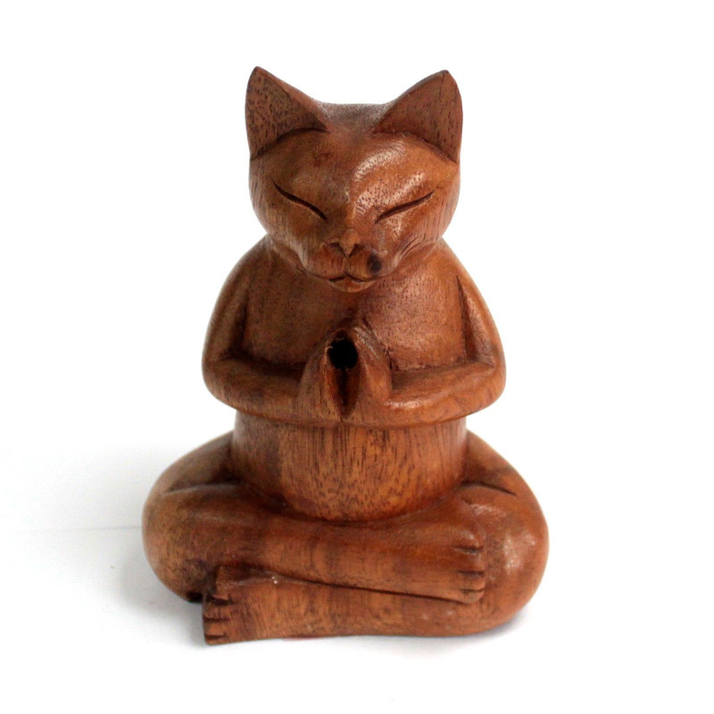 Brûle-encens en bois sculpté - Chat Med Yoga