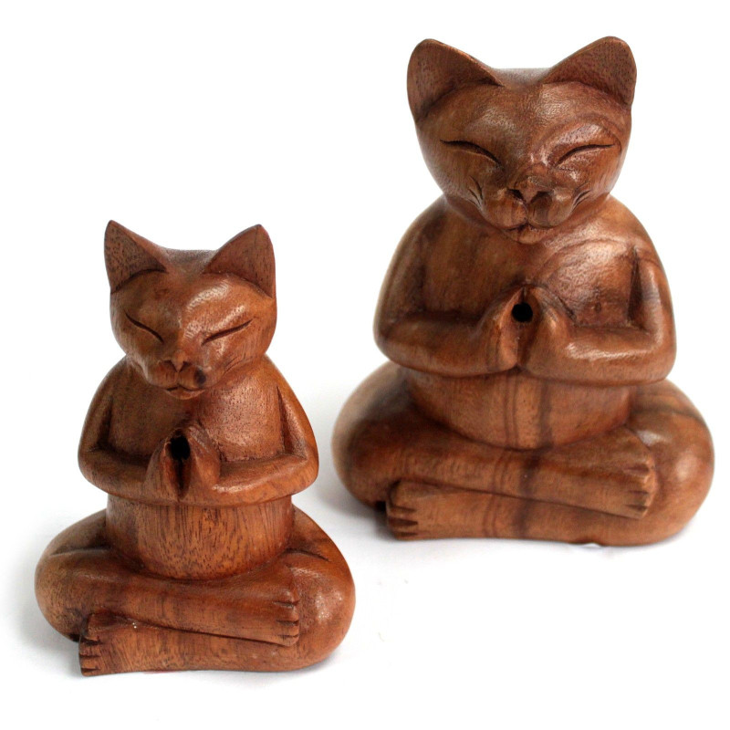 Brûle-encens en bois sculpté - Chat Med Yoga