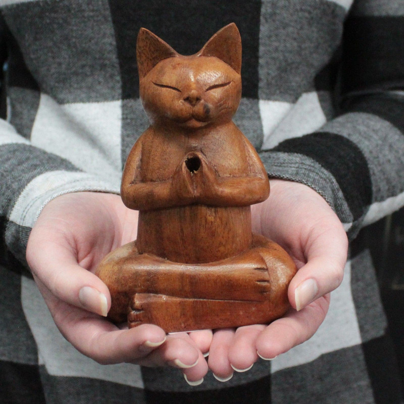 Brûle-encens en bois sculpté - Chat Med Yoga