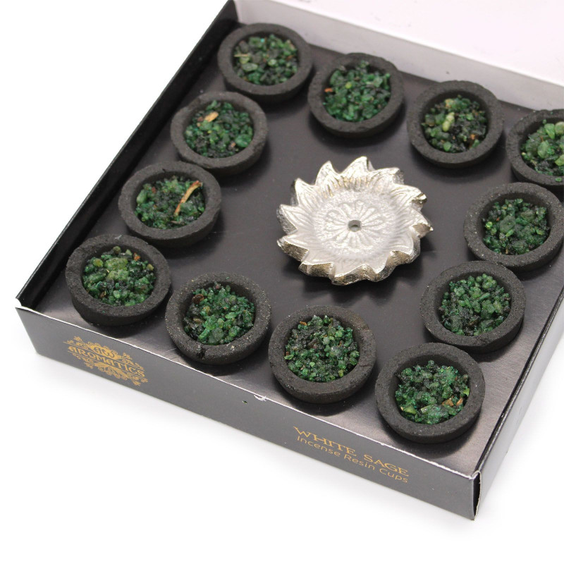 Coffret de 12 coupelles en résine - Sauge blanche