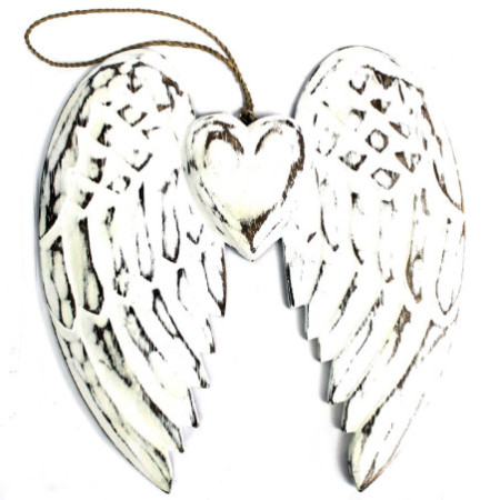 Aile d'ange double et cœur fabriqués à la main - 24 cm