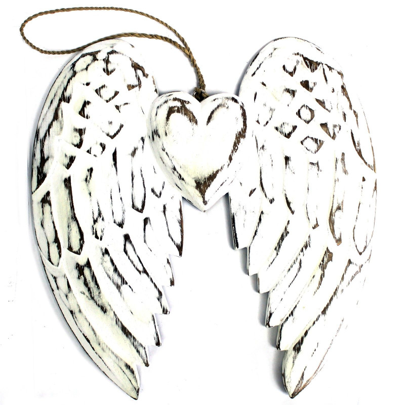 Aile d'ange double et cœur fabriqués à la main - 24 cm