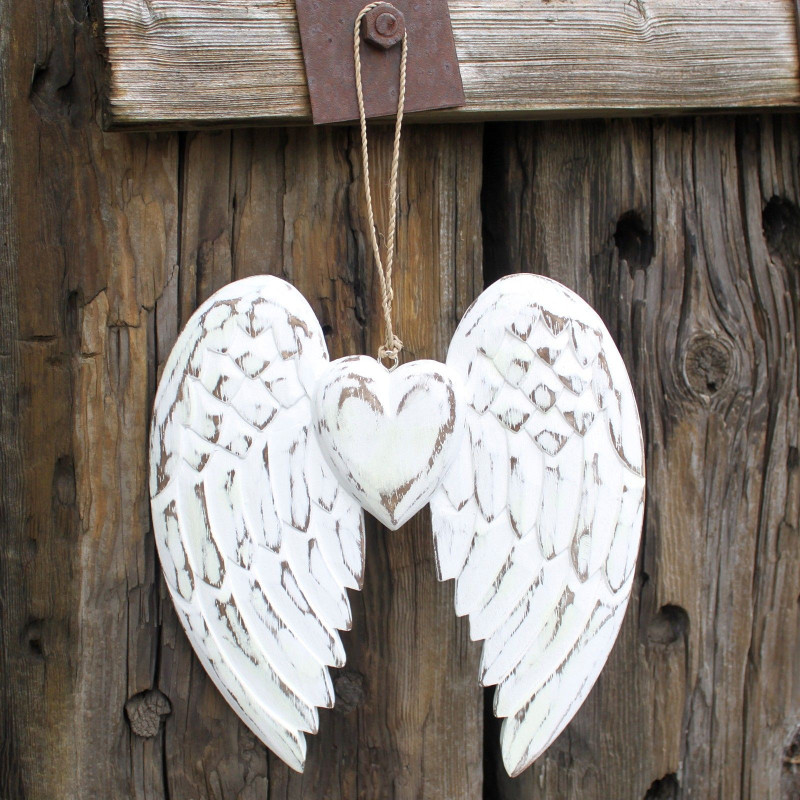Aile d'ange double et cœur fabriqués à la main - 24 cm