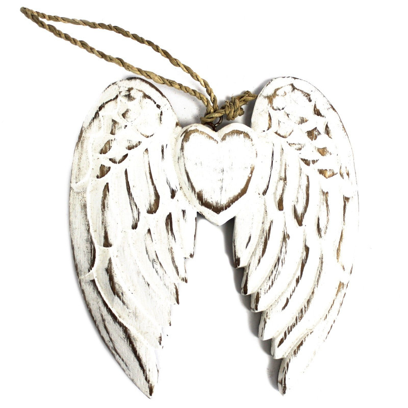 Petite aile d'ange double et cœur fabriqués à la main - 15 cm