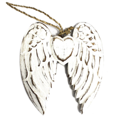 Petite aile d'ange double et cœur fabriqués à la main - 15 cm