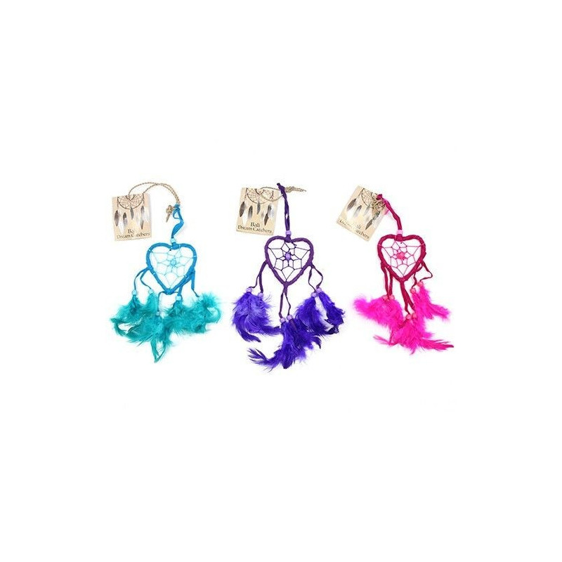 Attrape-rêves de Bali - Petit cœur - Turquoise/Rose/Violet