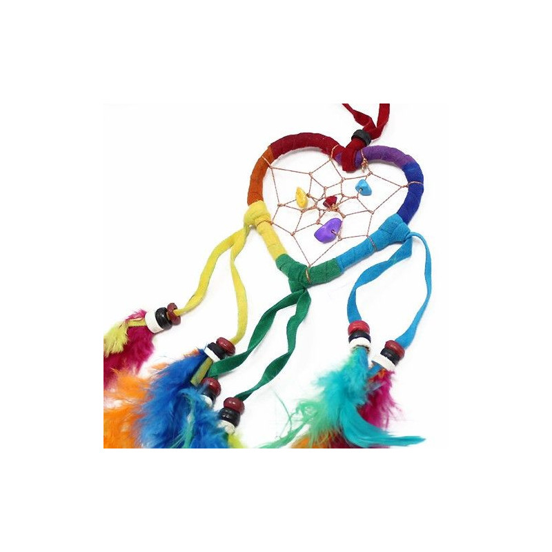 Attrape-rêves de Bali - Petit cœur - Arc-en-ciel