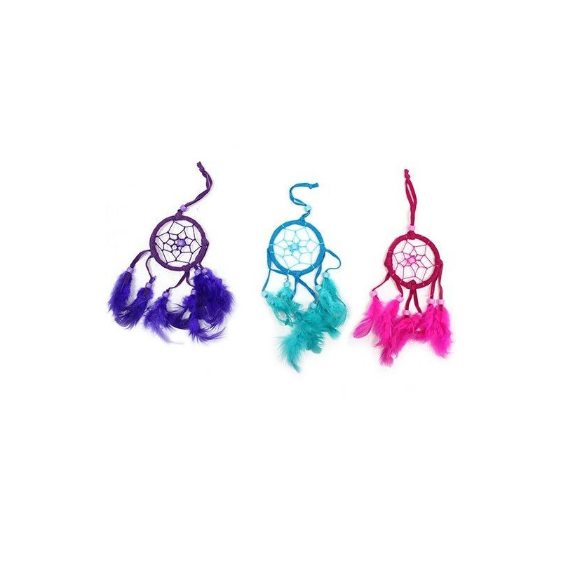 Attrape-rêves de Bali - Petit rond - Turquoise/Rose/Violet