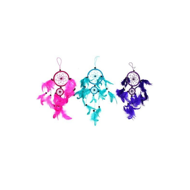 Attrape-rêves de Bali - Rond moyen - Turquoise/Rose/Violet