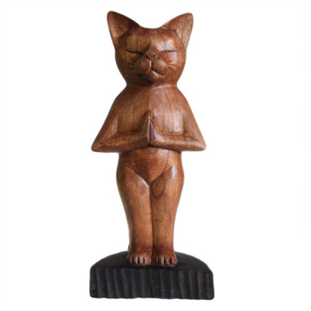 Chat de yoga sculpté à la main - Debout