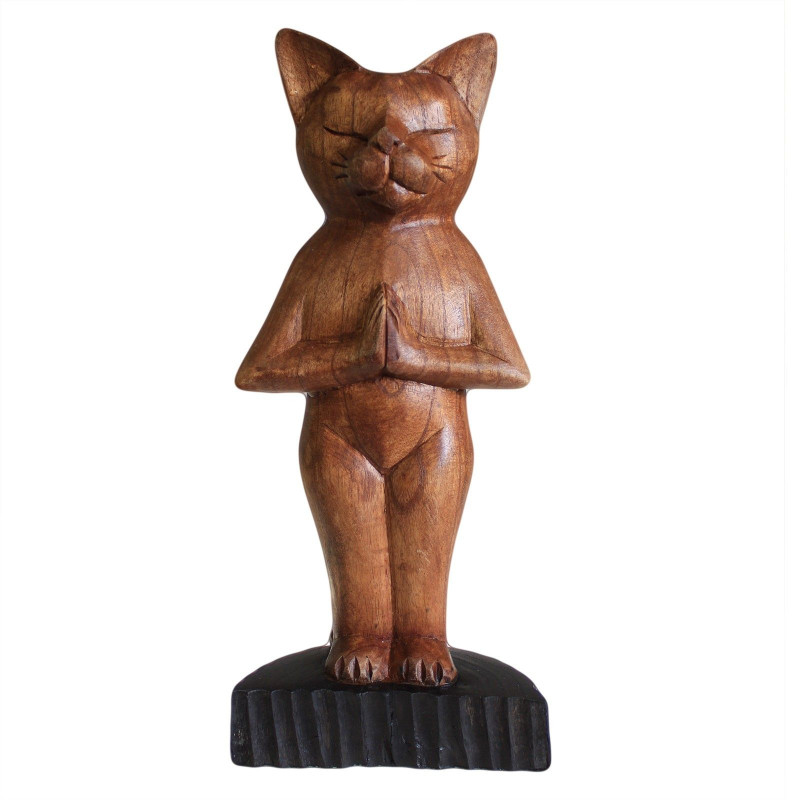 Chat de yoga sculpté à la main - Debout