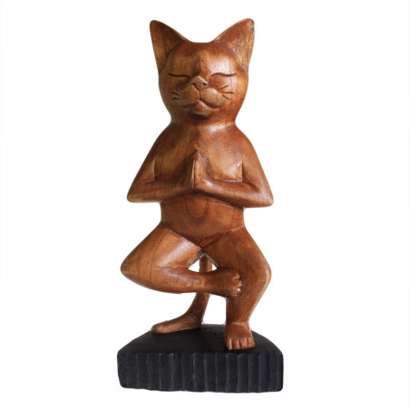 Chat de yoga sculpté à la main - Une patte
