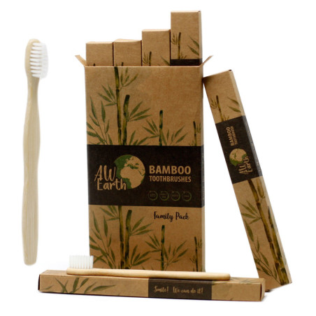Brosse à dents en bambou pack familial (2xadultes et 2xenfants)