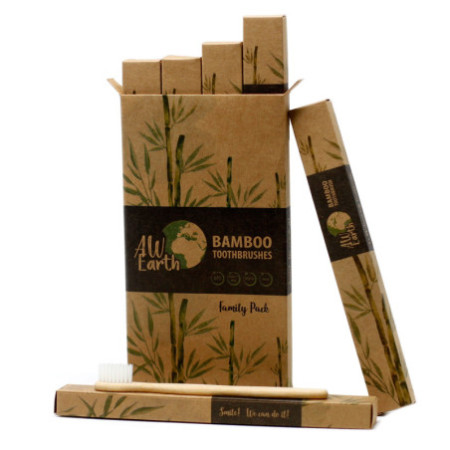 Brosse à dents en bambou pack familial (2xadultes et 2xenfants)
