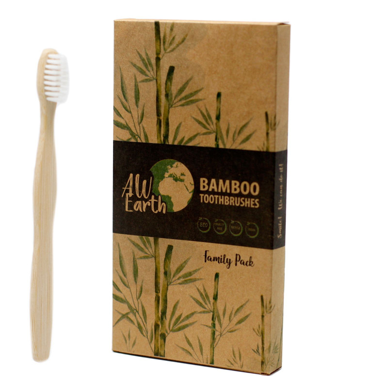 Brosse à dents en bambou pack familial (2xadultes et 2xenfants)
