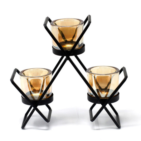 Bougeoir votif en fer pour pièce maîtresse - Triangle à 3 tasses