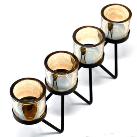 Bougeoir votif en fer pour pièce maîtresse - 4 tasses en zigzag